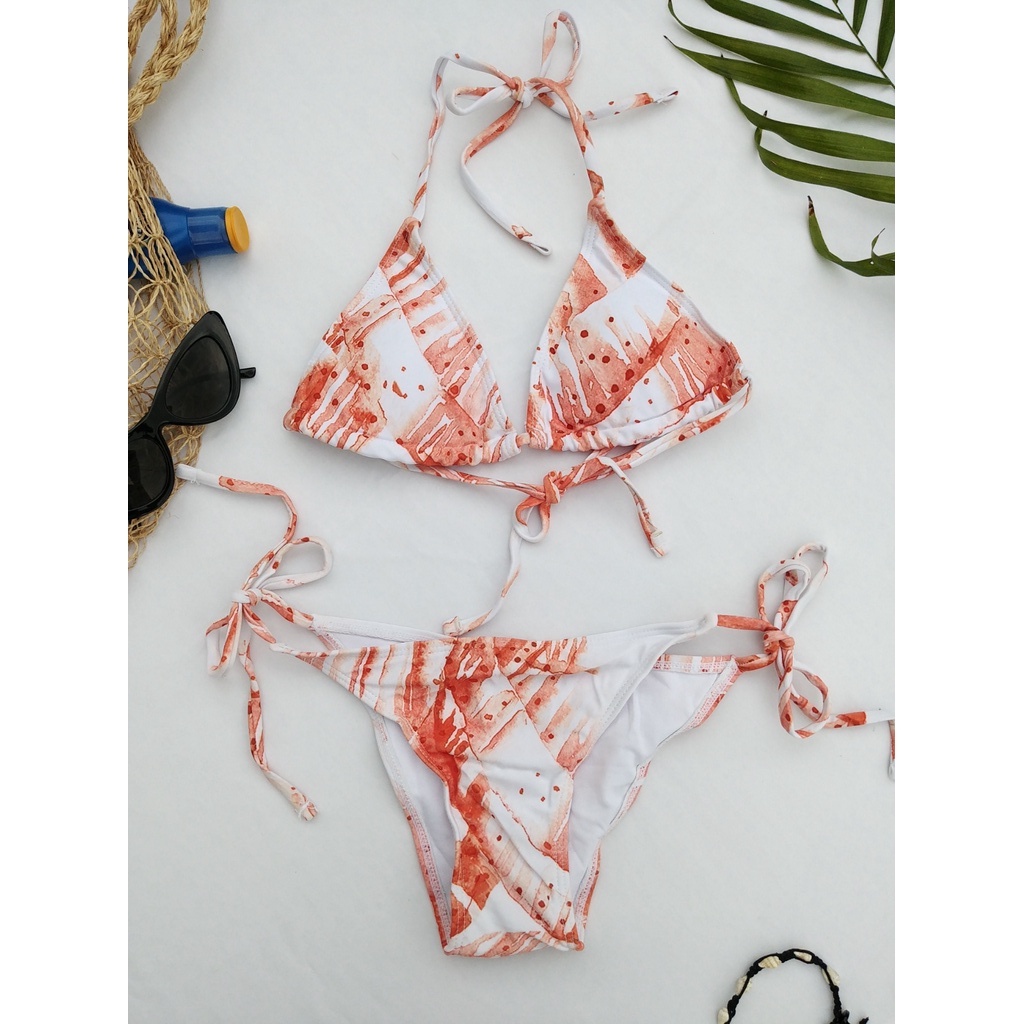 2 piece white orange bikini XS on tag Shopee Philippines
