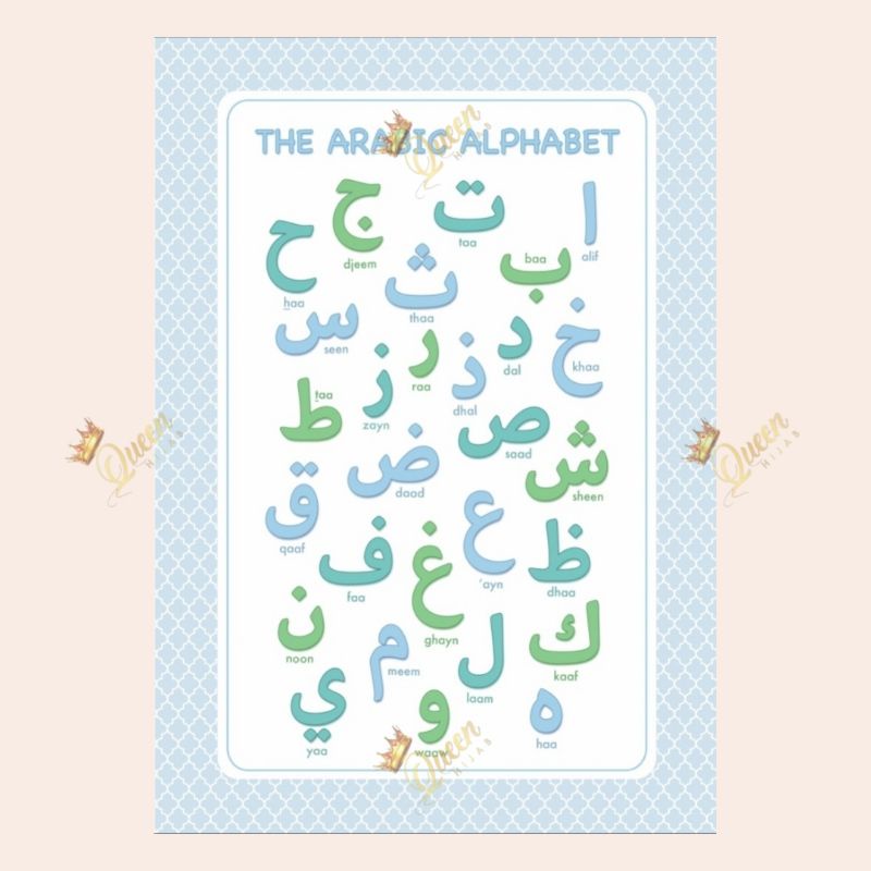 Set Arabic alphabet coloured A4 laminated chart and Numbers flashcards