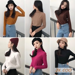 [JK.COO] Korean Women's Autumn Winter New Style Casual High Neck Slim-Fit Slimmer Look Versatile Long-Sleeved Bottoming Shirt T-Shirt  AA #1