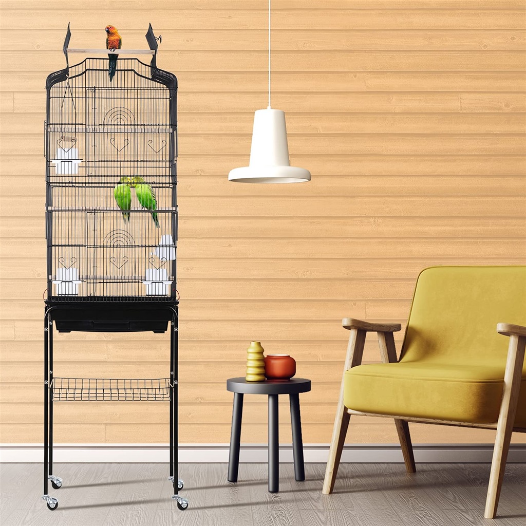 64-Inch Open Standing Bird Cage with Rolling Stand for Parrots Lovebirds Parakeets Cockatiel Medium #7