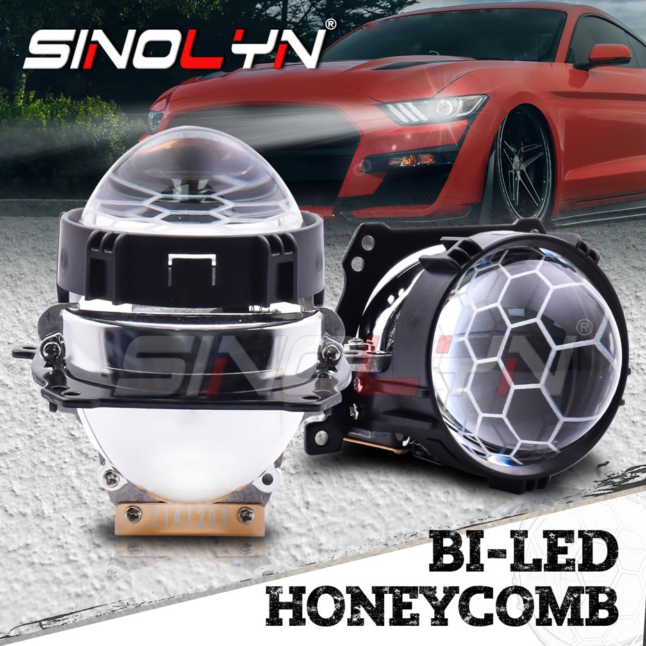 Sinolyn 70W LED Headlight Honeycomb Etching Bi LED Projector 2.8 Inch ...