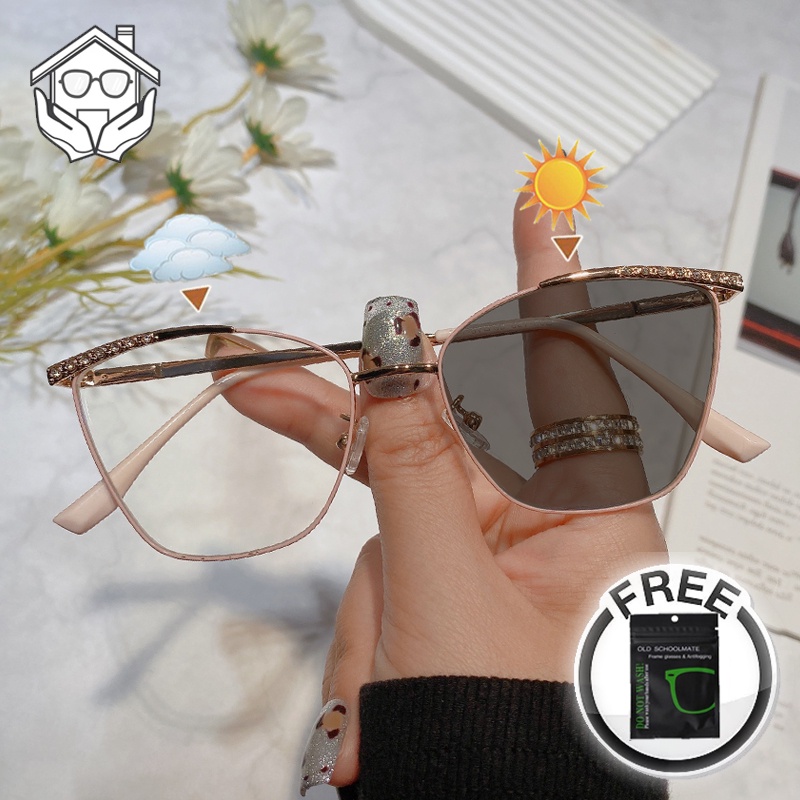 Photochromic Anti Radiation Cat Eye Glasses For Women Men European American Style Replaceable