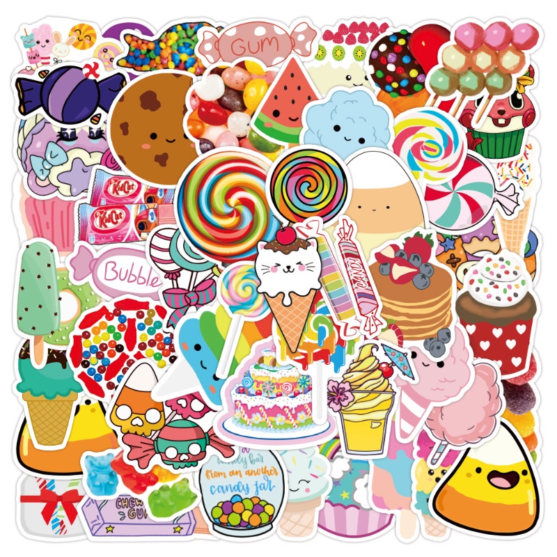 50pcs Candy Stickers for Water Bottles Aquaflask , Lollipop Cupcake