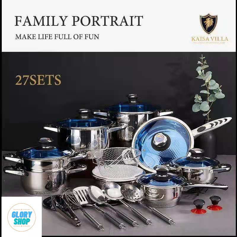 Glory Shop 27pcs Kaisa Villa KV27G Cookware Set Stainless steel pan