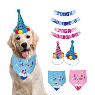 Pet Birthday Decoration Cat Dog Hat Bibs Birthday Banner Dog Scarf Party Accessories