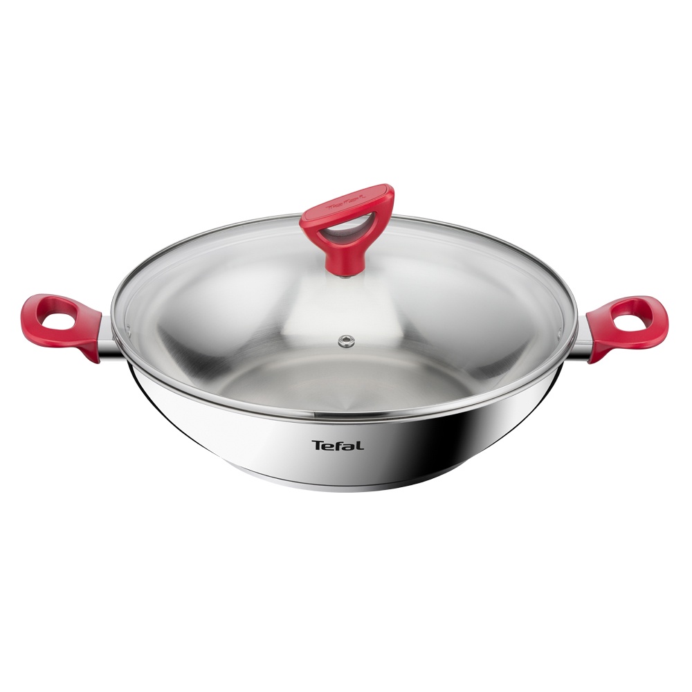 Tefal Edition Red Stainless Steel Induction Wok Pan (30cm) Dishwasher