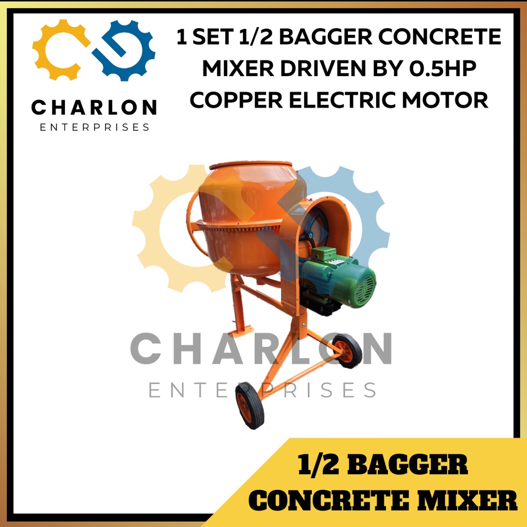 1 SET 1/2 BAGGER CONCRETE MIXER DRIVEN BY 0.5HP COPPER ELECTRIC MOTOR