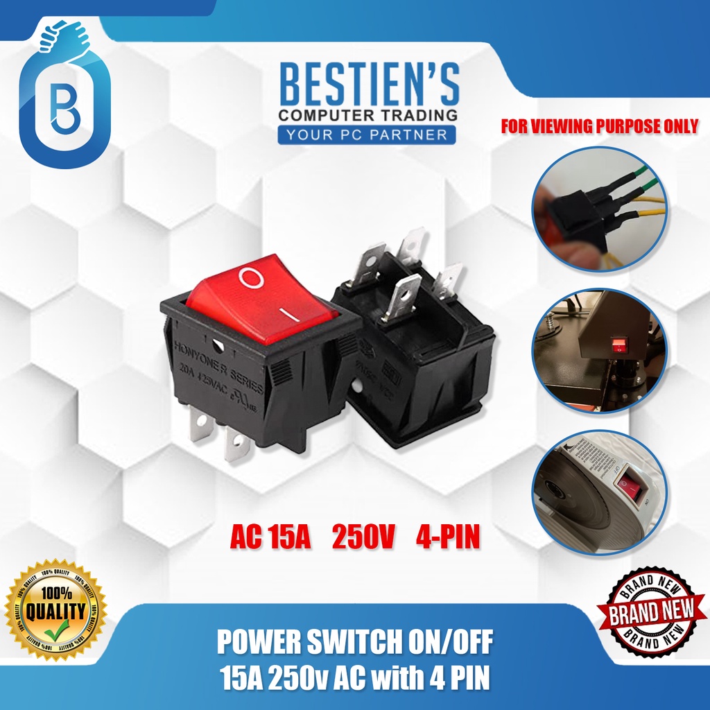 POWER SWITCH ON/OFF, 15A 250v AC with 4 PIN | Shopee Philippines