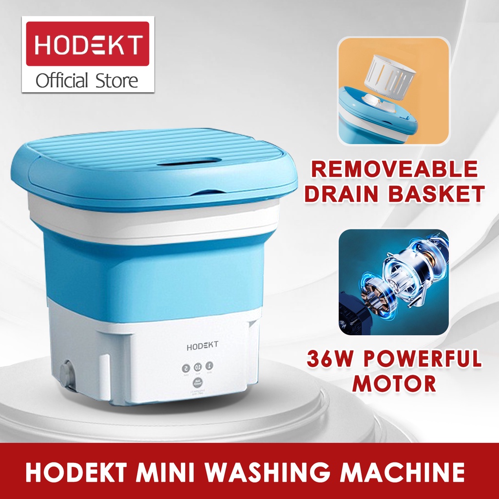HODEKT Portable Mini Folding Washing Machine Foldable with Dryer Small Automatic Blue Light