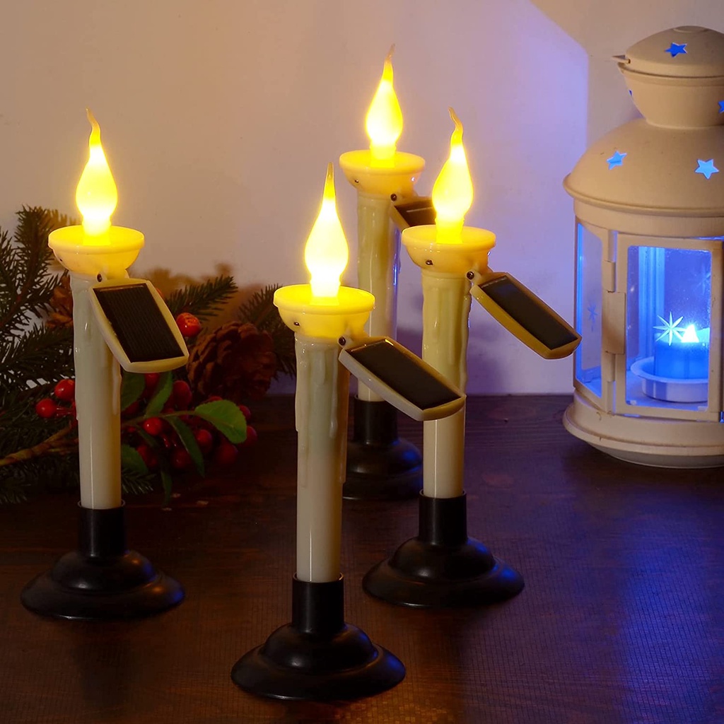 Solar Window Candles with Candlesticks Holders Waterproof Rechargeable