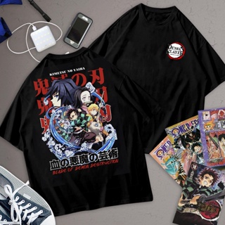 Anime Oversize Black Shirts DemonSLayer x Onepiece Graphic Manga Tees #8