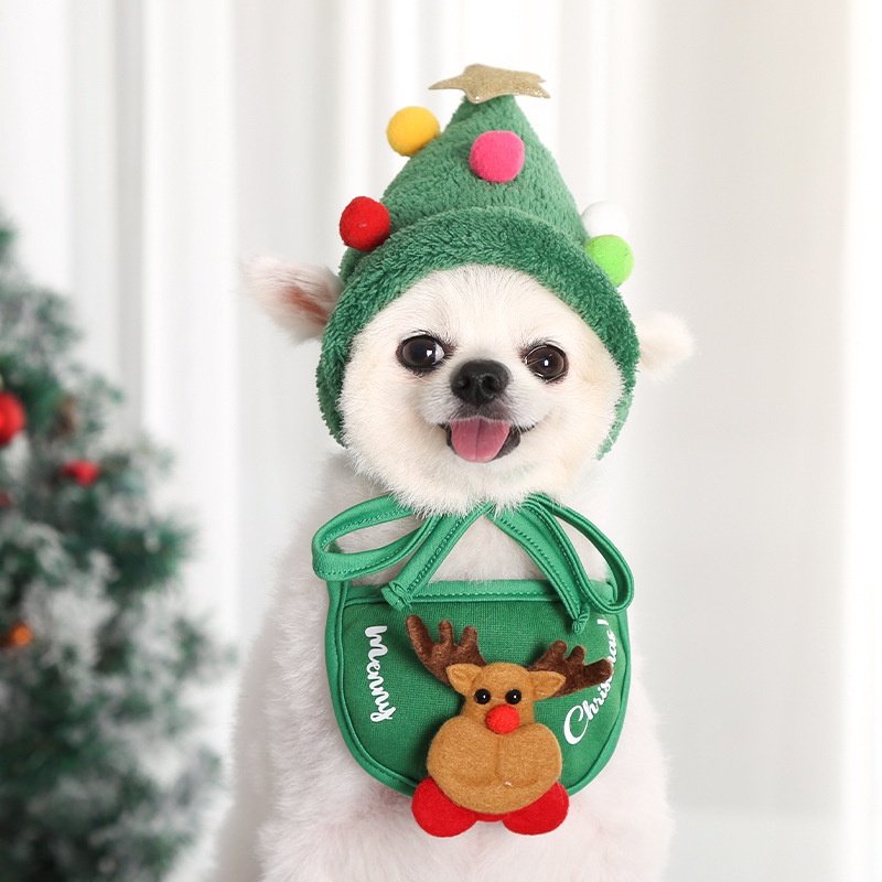 Cartoon Dog Christmas Hat Puppy Cap New Year Pet Bib Cat Scarf Collar Party Decoration Dog Costume Pet Clothing Accessories #4