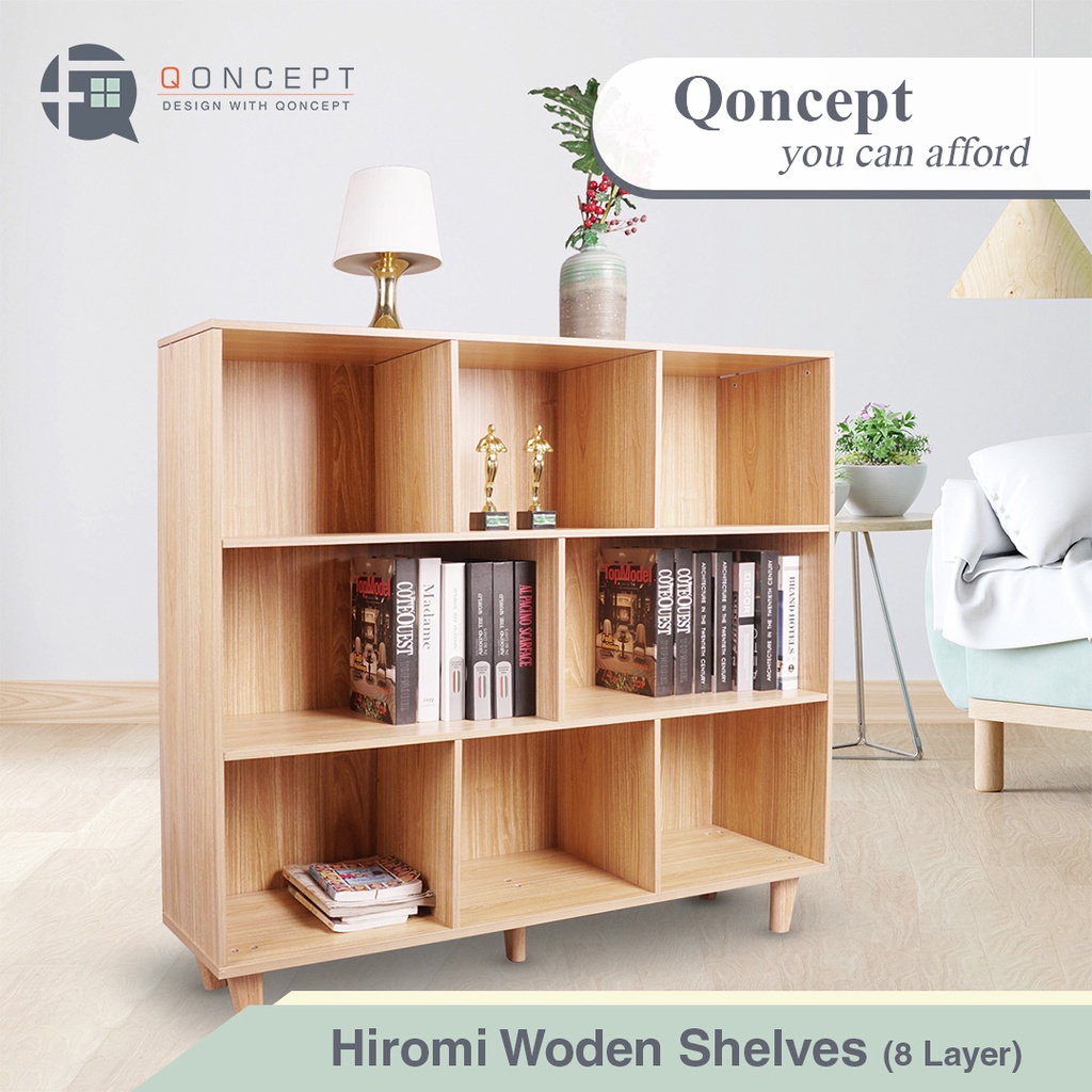 QONCEPT FURNITURE Hiromi Wooden Shelves Organizer 8 Shelves (120x30x107 ...