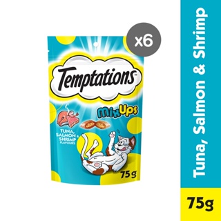 TEMPTATIONS Mix Ups Cat Treat, 75g (6-Pack). Treats for Cats in Tuna, Salmon and Shrimp Flavors