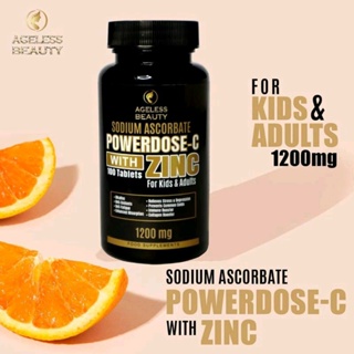 POWERDOSE - C Sodium Ascorbate with ZINC 100 Tablets | For Kids & Adult by Ageless Beauty