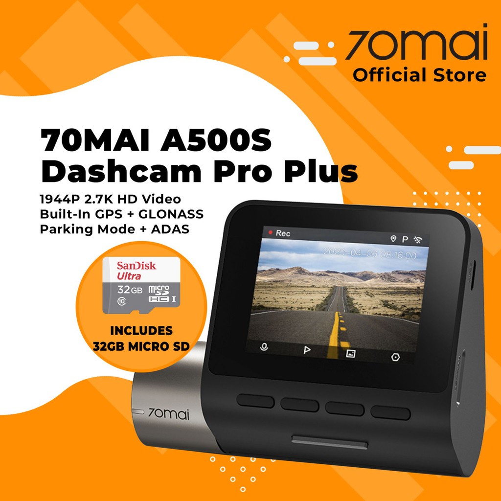 70mai Dashcam Pro Plus+ A500S Dual Channel Car Dash Cam,Built-in GPS,Route Tracker,ADAS,App 
