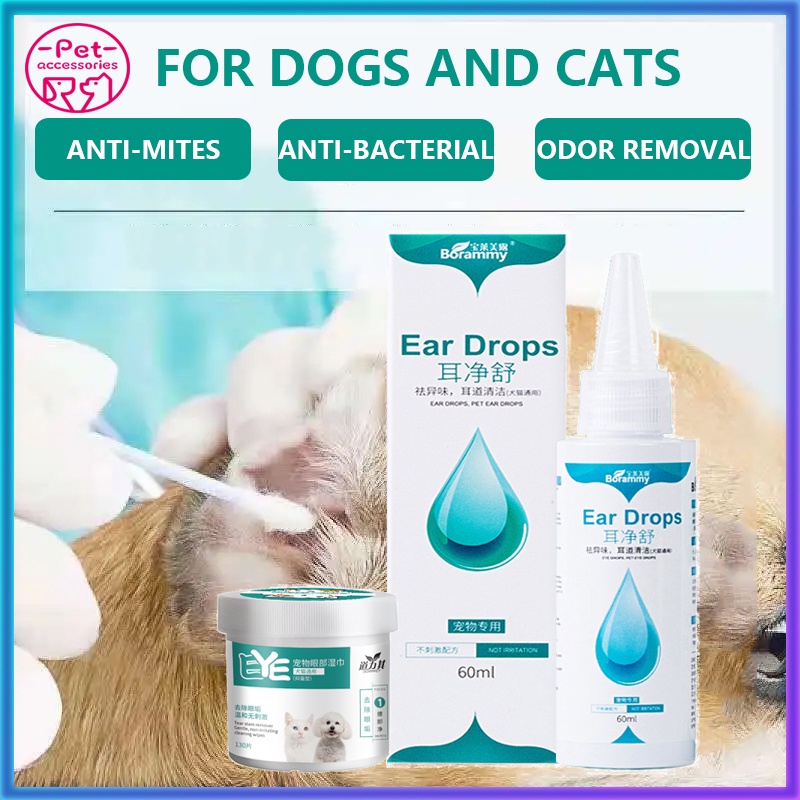 Pet ear mites cleaner odor Removal Ear Drops 60ml Eye drops Infection