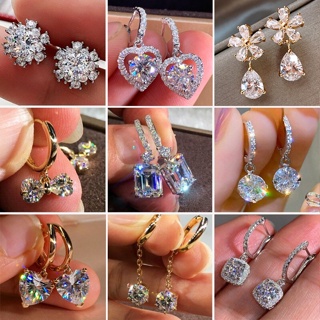 925 Silver Zircon Star Crystal Earrings Ear Stud Women Drop Dangle Jewelry Gifts