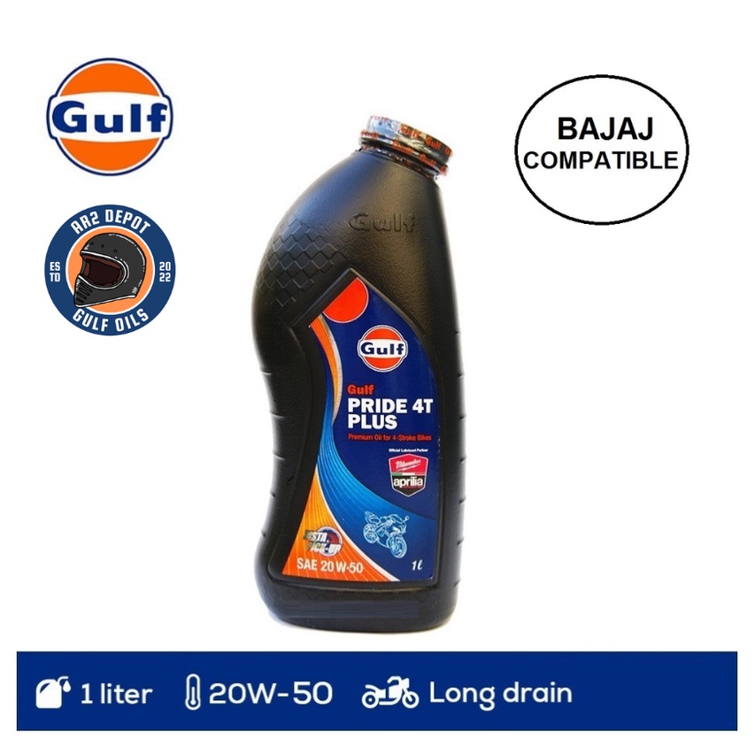 Gulf Pride 4T Plus 20W50 Long Drain Motorcycle Oil (1 Liter, Bajaj