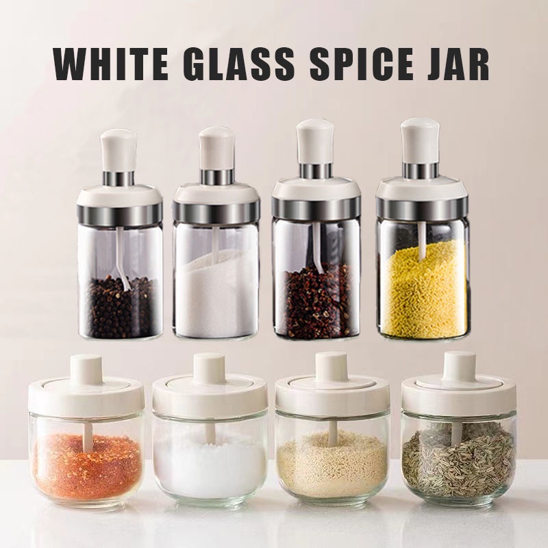 【On Hand】250/300ML White Glass Spice Jar Seasoning Bottle Condiments