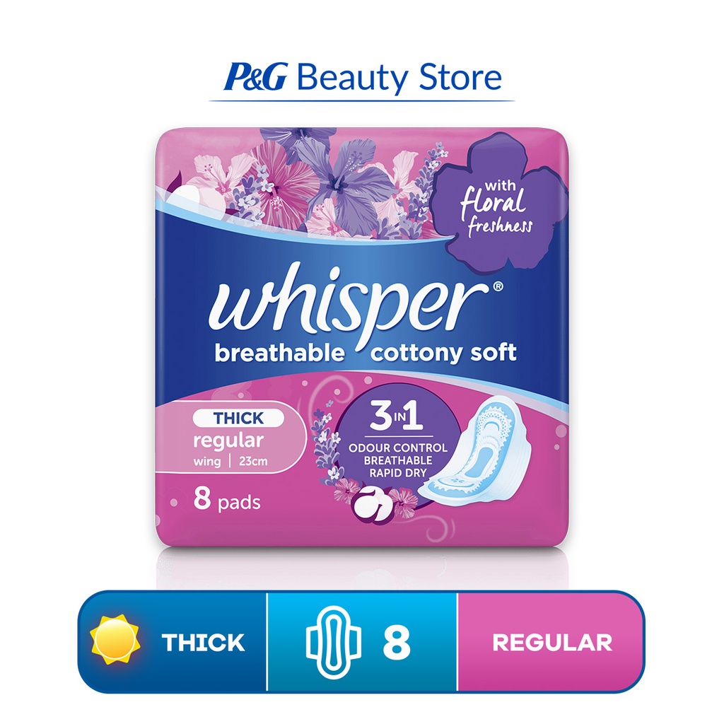Whisper Breathable Cotton Regular Flow (23 cm) With Wings 8 Sanitary