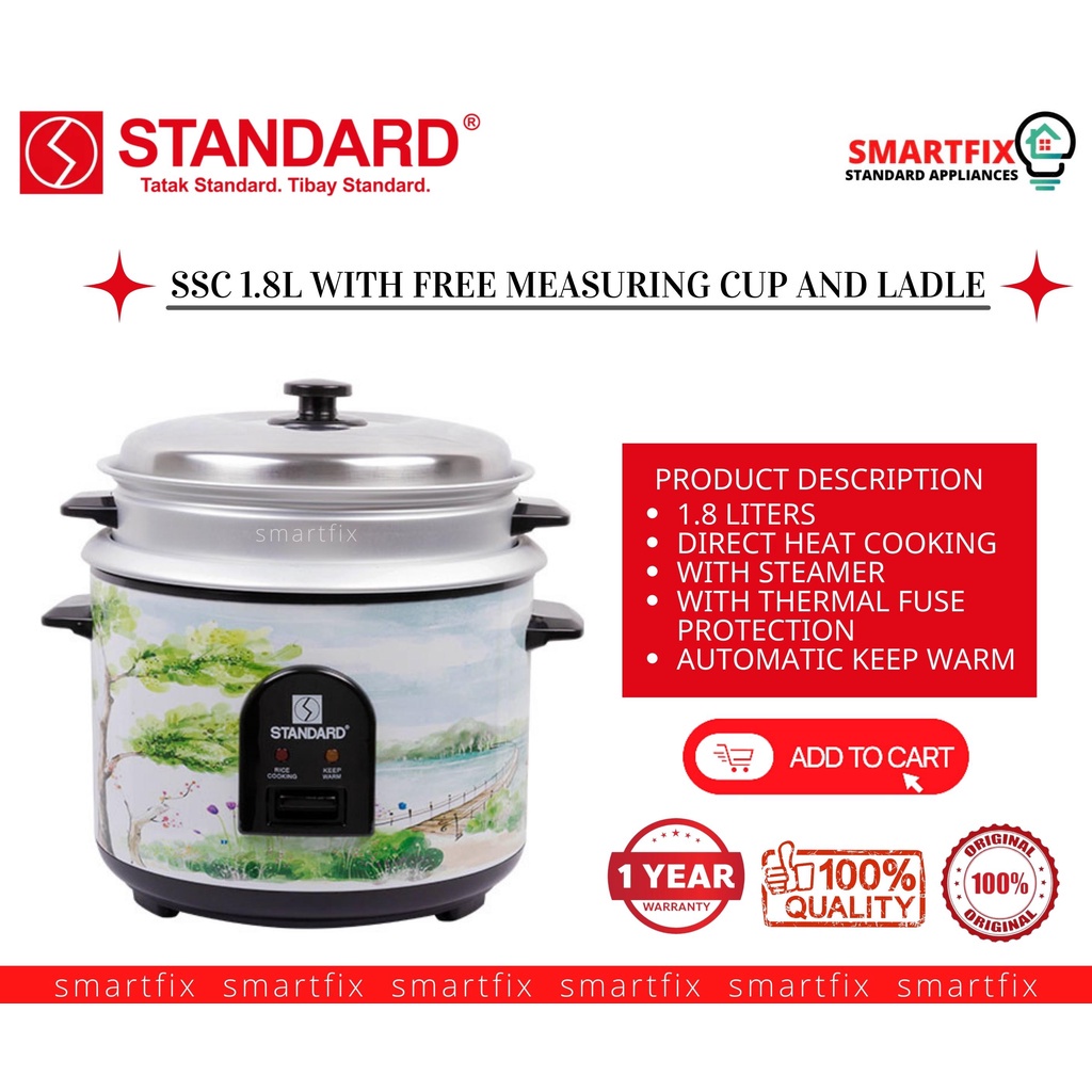 Standard Rice Cooker with Steamer SSC 1.8L with free measuring cup and