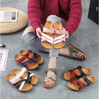 Yvon #3  Korean Sandals Flat Slippers Cross Strap Velcro (ADD 2 SIZE BIGGER) COD sale