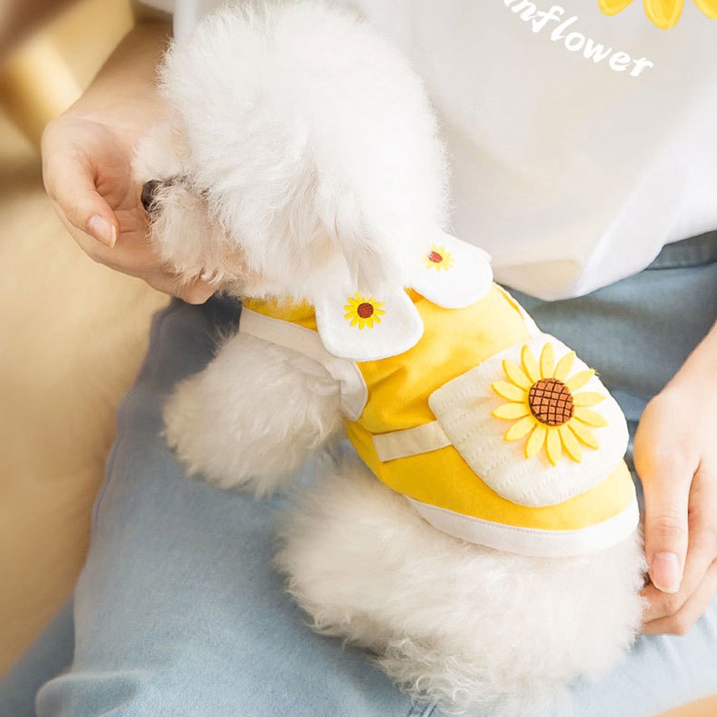 Mh19 1pc Pet Vest Petal Collar Design Sunflower Printed with Bag Fashion Lovely Cotton T-shirt for D #3