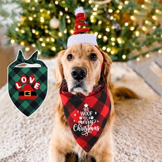 Christmas Buffalo Plaid Pet Scarf Bibs Fashion Dog Cat Bandanas Xmas Ornament Holiday Accessories Decoration