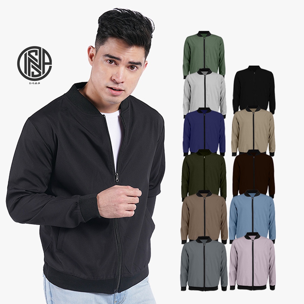 INSPI Bomber Jacket for Men with Zipper Plain Trendy Tops Casual Korean