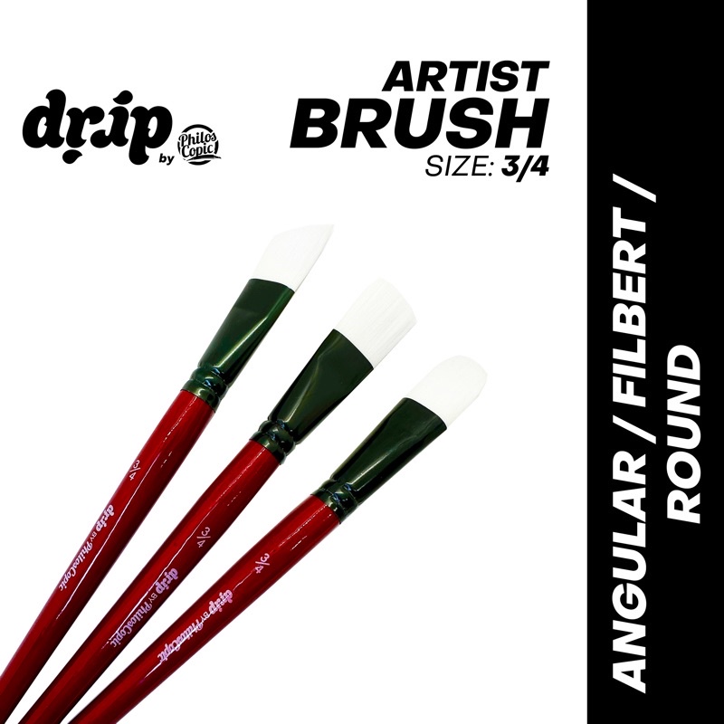 Drip Artist Brush FLAT / FILBERT / ANGULAR Size #3/4” ( Drip by Philoscopic ) Paint Brush