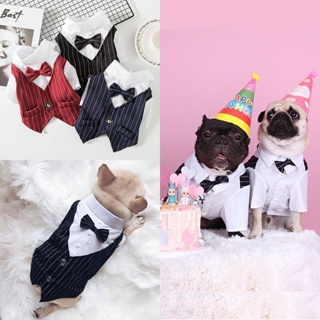 Gentleman Dog Clothes Wedding Suit Formal Shirt for Small Dogs Bowtie Tuxedo Pet Outfit Halloween Christmas Birthday Costume for Cats Shih Tzu