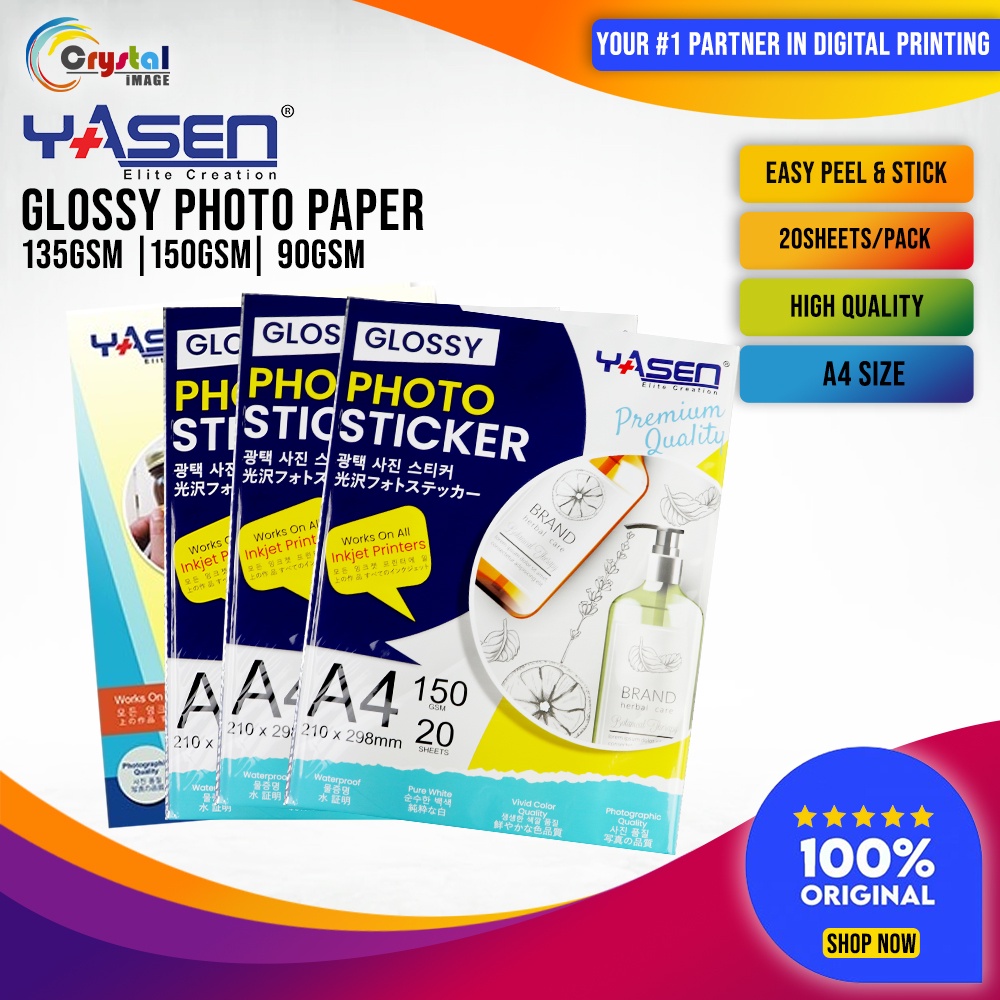 Yasen Photo Sticker Paper A4 [135GSM 150GSM 90GSM] 20 Sheets/Pack for