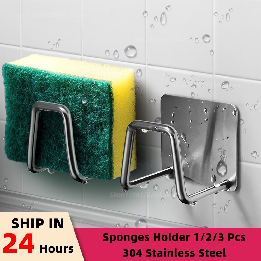 Kitchen Sponges Holder Self Adhesive Sink Sponges Drain Drying Rack ...