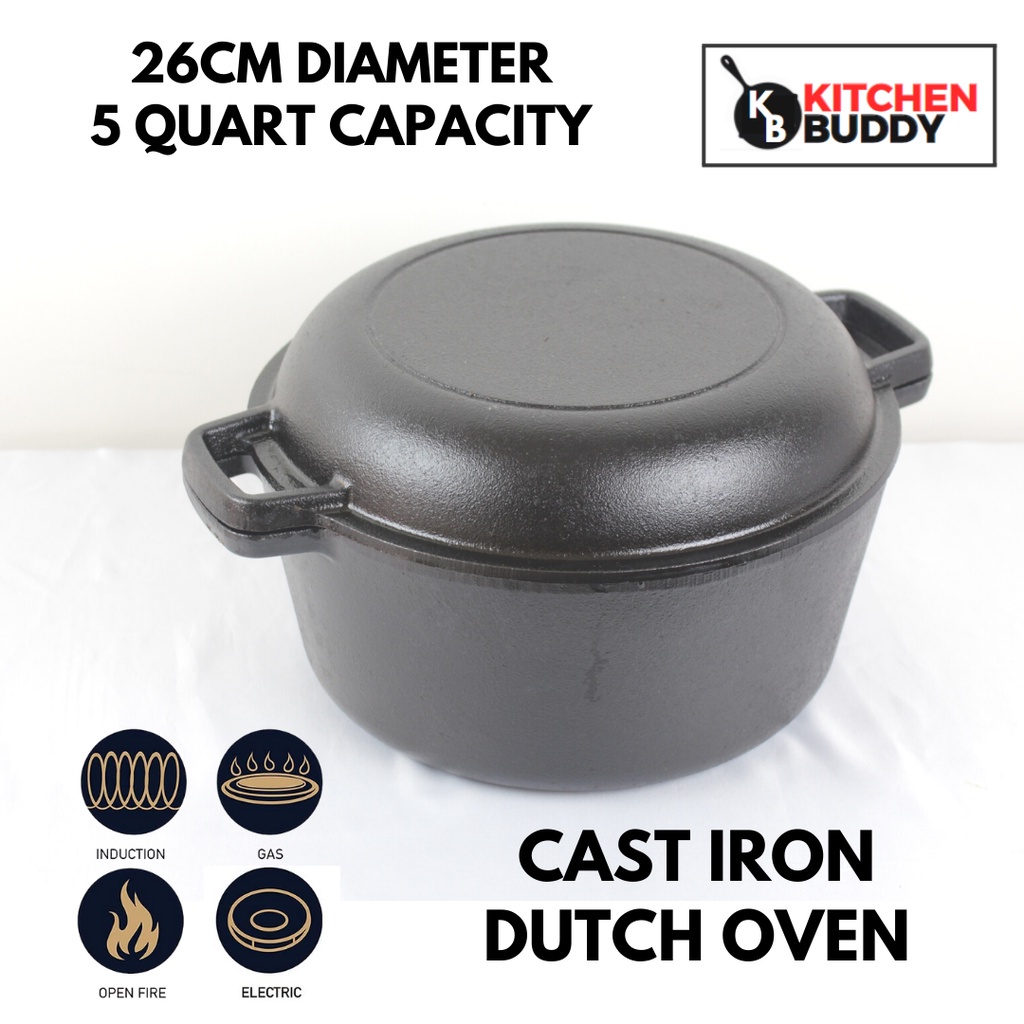 Cast Iron Grill + Dutch Oven Cast Iron 2 in 1 Combo Perfect for Indoor and Outdoor Cooking