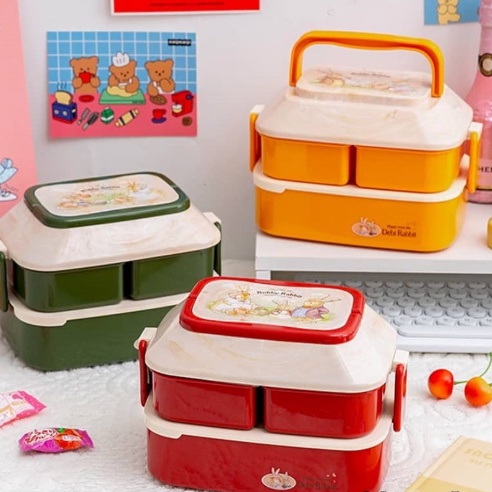 Portable Lunch Box Kids Plastic Bento Lunch Box With Compartments 2 ...