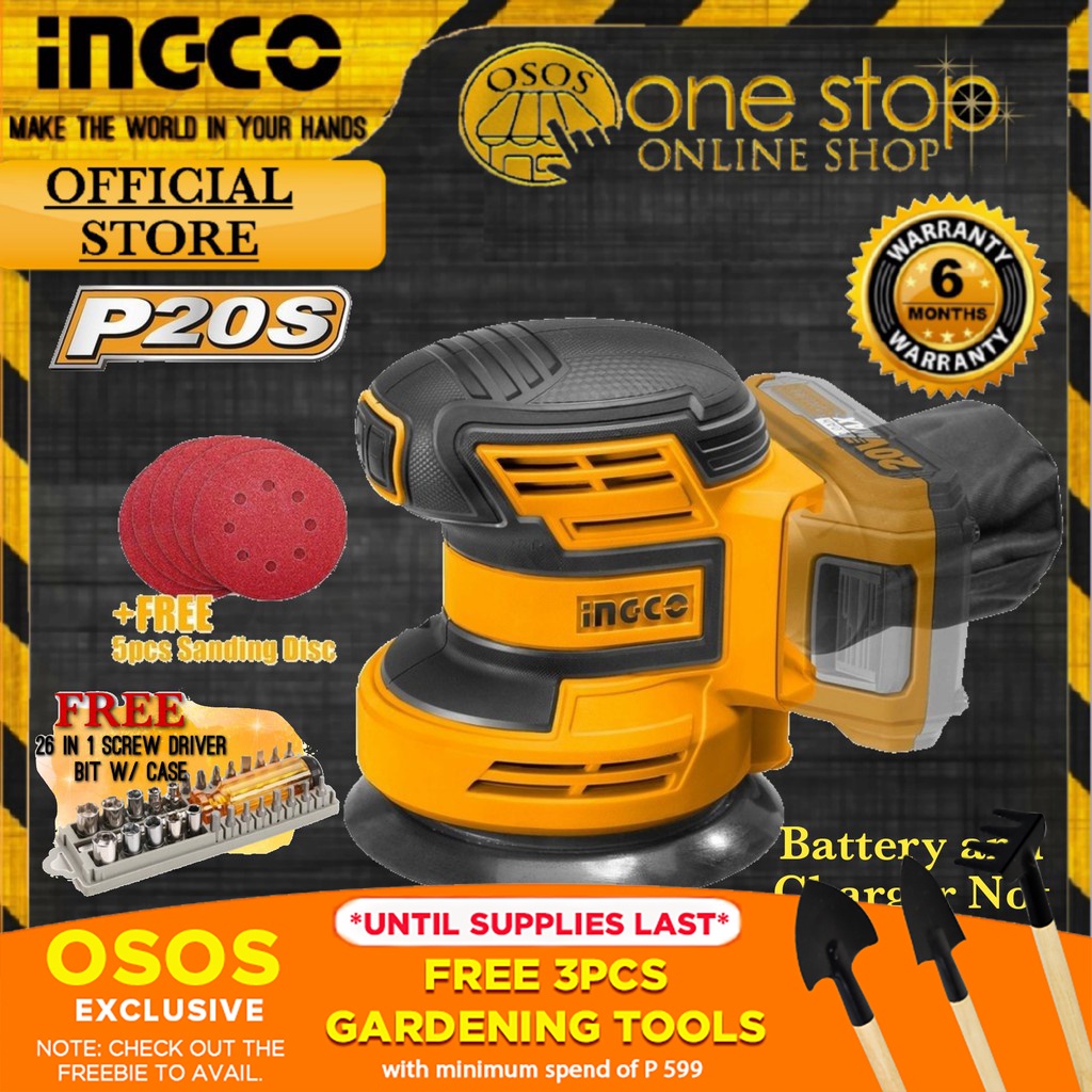 INGCO Cordless LiIon Random Orbital Sander 20V CROSLI2001 POWERSHARE w