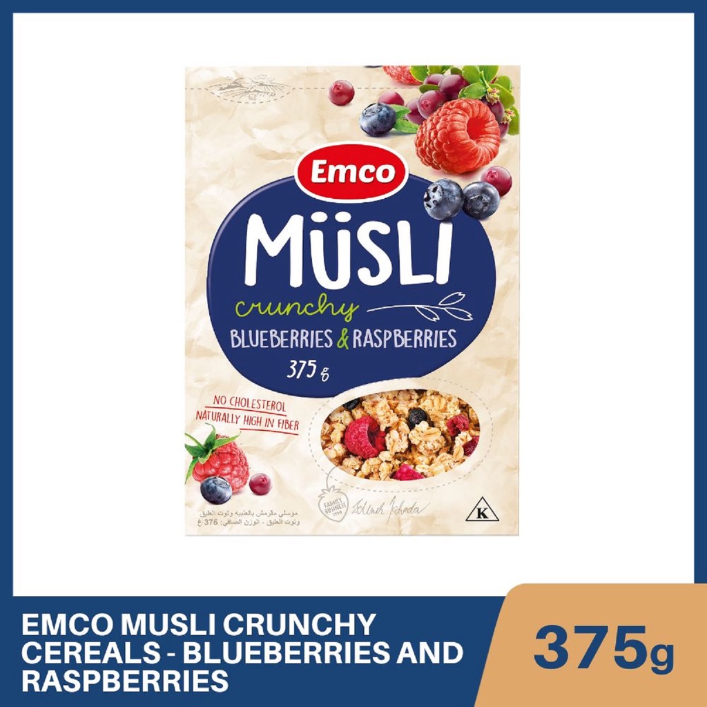 EMCO MUSLI Crunchy Cereals Blueberries and Raspberries 375g Shopee