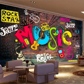 Custom Size Mural Wallpaper 3D Cool Graffiti Retro Music Letters Brick Wall Fresco Restaurant KTV Ba #1