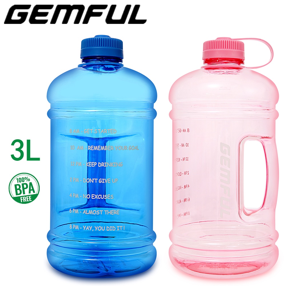 Gemful 3L Large Water Bottle with Motivational Jug BPAFree Big Water