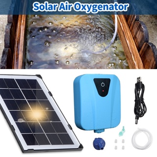 Solar Powered/Dc Charging Oxygenator Water Pump Pond Aerator 1 Air Stone Aquarium 2L/Min