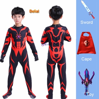 Boy Ultraman Superheroes Cape Mask Jumpsuit Suit Geed Tiga Belial Ginga Zero Halloween Costume For K #4