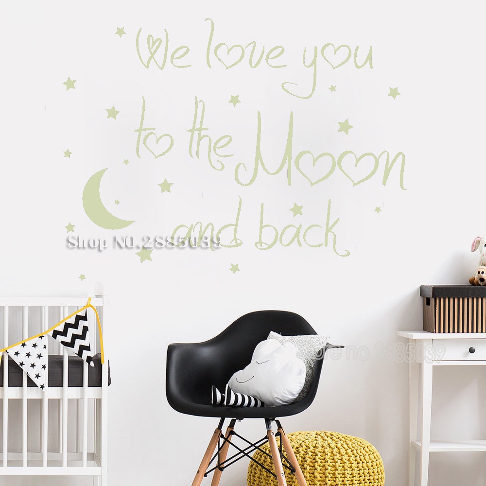 Art Lovely Baby Nursery Wall Decal Quote We Love You To The Moon And Back Wall Decals Moon Sticker