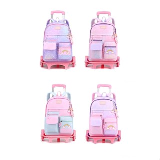 2022 New trolley schoolbag for girls Kids Rolling Bags school wheeled backpack Trolley primary girls  backpack with wheels bookbag #2