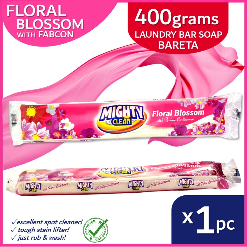 Mighty Clean Laundry Bar Soap Floral Blossom Spot Cleaner w/ Fabric Conditioner 400g BARETA