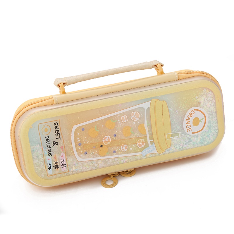 Life Office Supplies New Stylish and Versatile Double Layer Pencil Case Creative Portable Quicksand Zipper Stationery Box Storage Box for Students