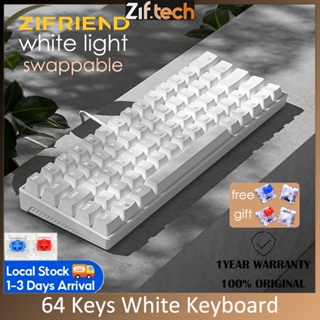 ZIFRIEND ZA646 Mechanical Keyboard 64 Keys White Backlit Blue Red Switch Gaming Keyboard