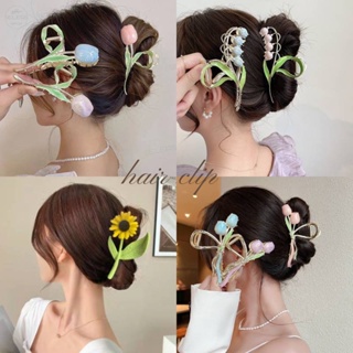 Gentle Tulip Hair Clip Sunflower Flower Hair Clips Metal Enamel Hair Claw For Women Girls Hair Accessory