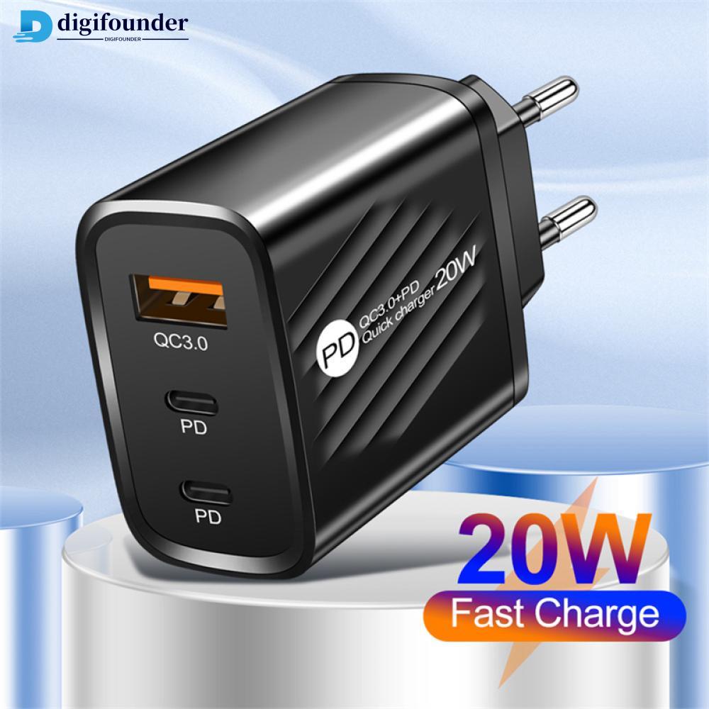 DIGIFOUNDER 20W PD Type C Charger 3 Port USB Phone Adapter 5V2A Wall