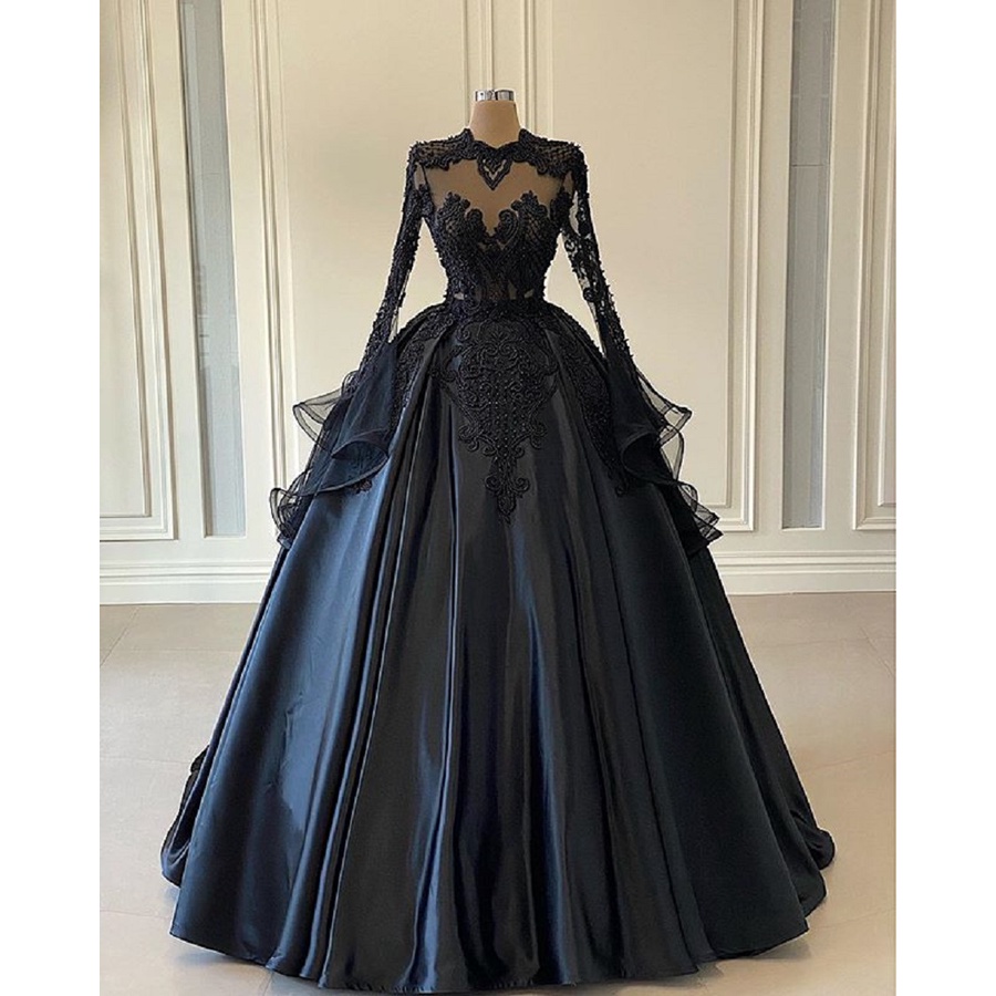 black long sleeve wedding gown